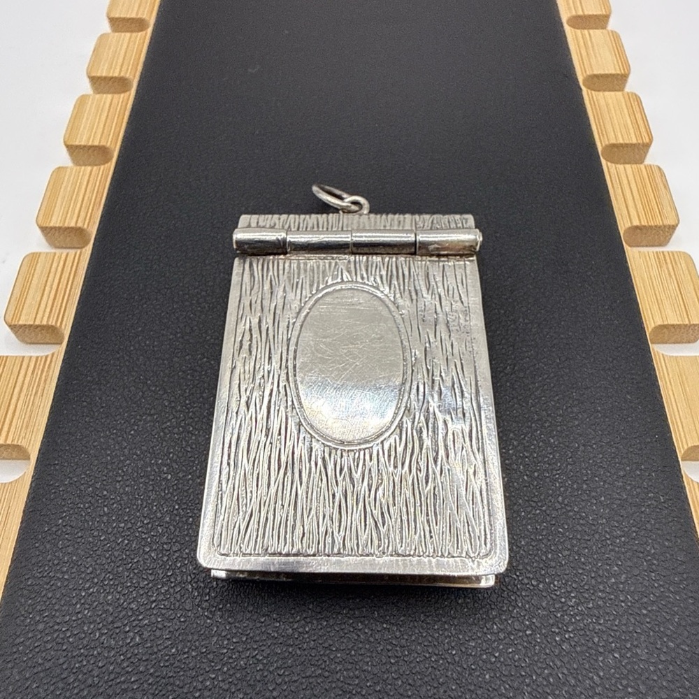Large Sterling Silver Vintage Hinged Notebook / Pill / Prayer / Photo Locket